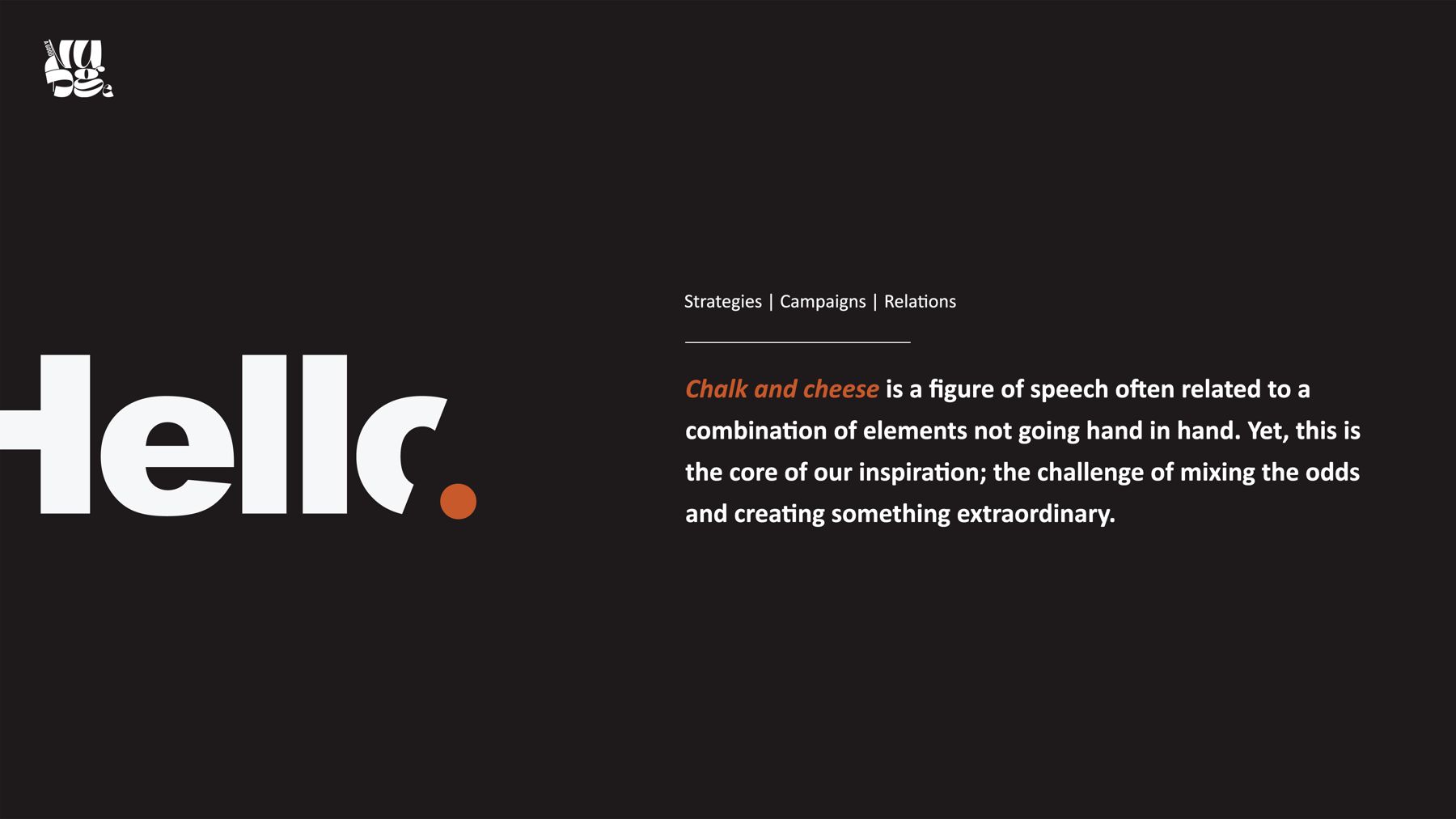 Hello. Opening spread of the Nudge brand guidelines explaining the chalk and cheese inspiration