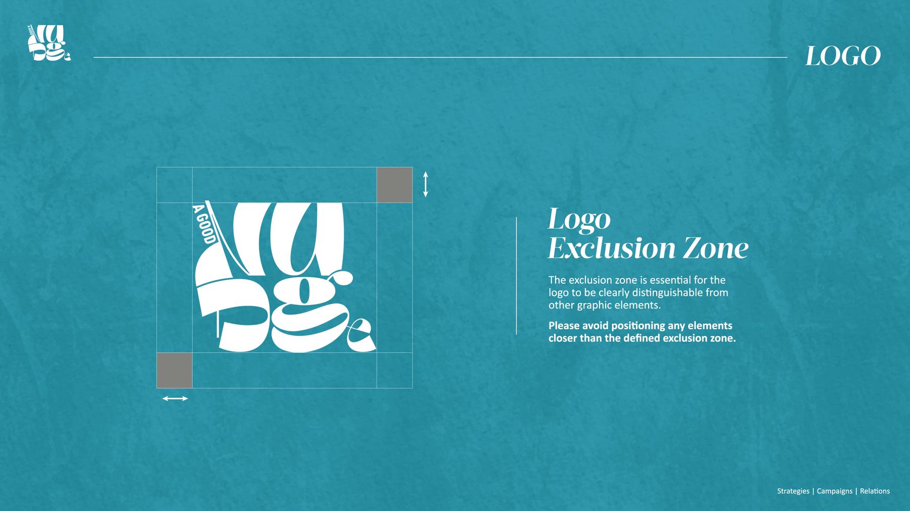 Logo exclusion zone spread on teal